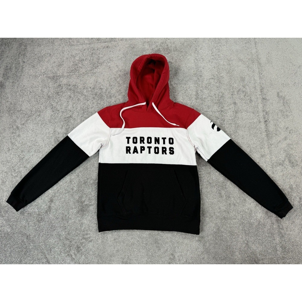 Toronto Raptors Hoodie Mens Medium Black White Red Spell Out Logo NBA Sweater
